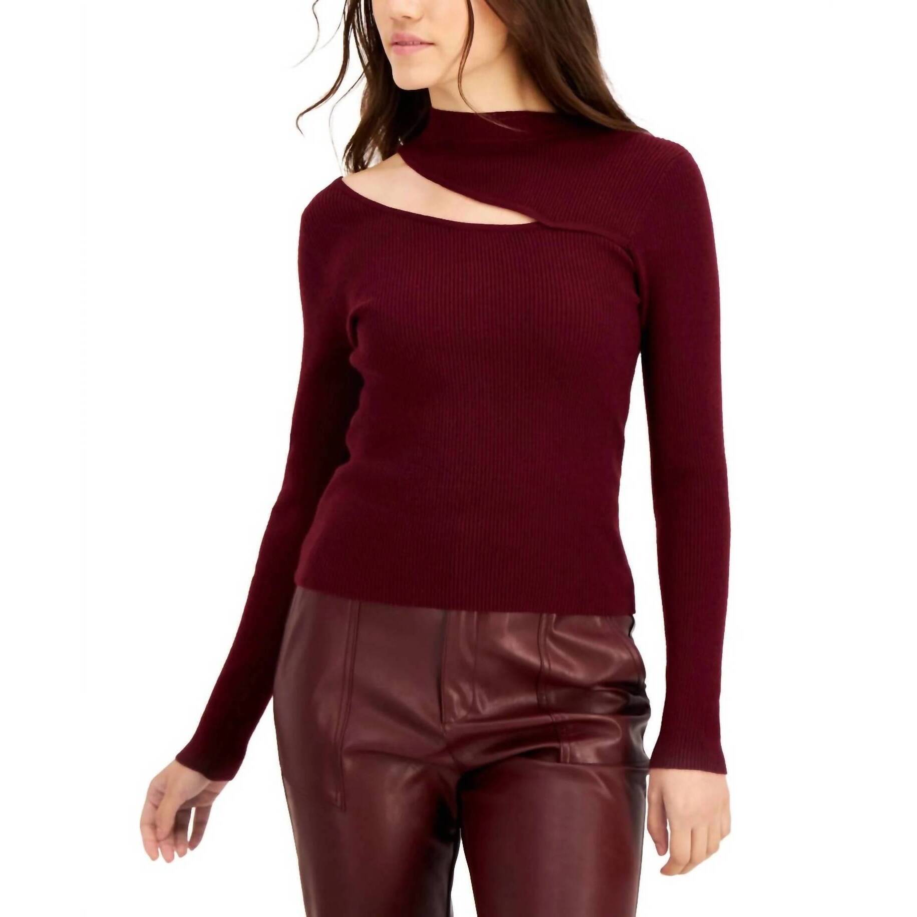 New Lucy Paris Charlie Cut Out Sweater In Burgundy
